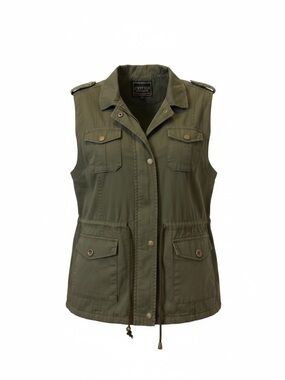 C’est Toi Olive Utility Vest with Drawcord Waist